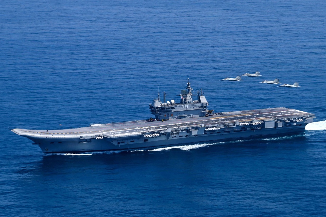 INS Vikrant aircraft carrier sailing at sea